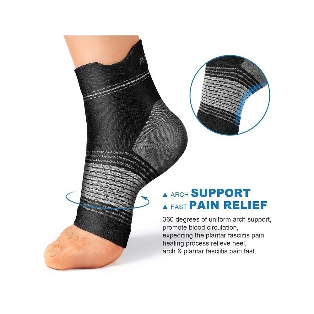 PAPLUS Compression Foot Sleeves 6 Pairs Black XL Plantar Fasciitis Arch‎ Support